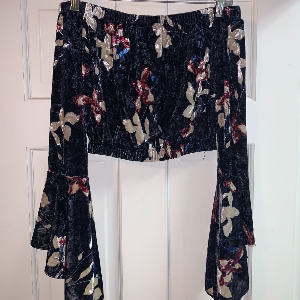 Off-shoulder velvet floral top